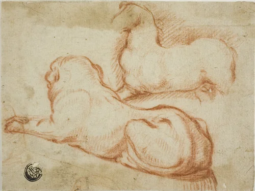 Sketch of Horse and Dog by Dirk Valkenburg, drawing, 1695-1721