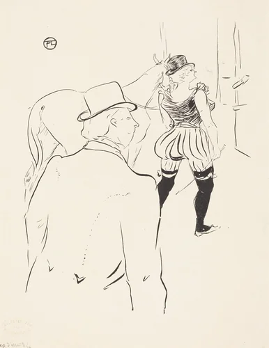 In the Wings of the Folies-Bergere: Mrs. Lona Barrison with Her Manager and Husband by Henri de Toulouse-Lautrec, print, 1895