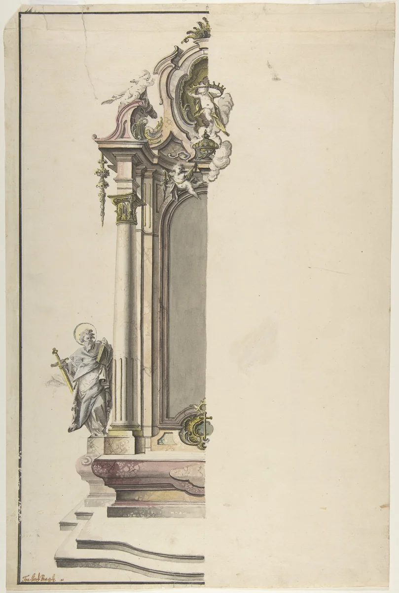 Design for an Aedicular Altar with St. Paul at the Left by Johann Georg Dirr, drawing, 1740-1750