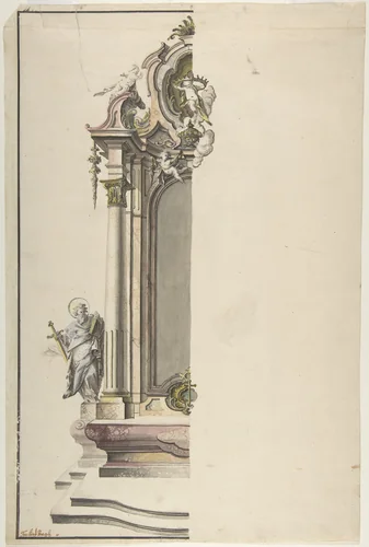 Design for an Aedicular Altar with St. Paul at the Left by Johann Georg Dirr, drawing, 1740-1750