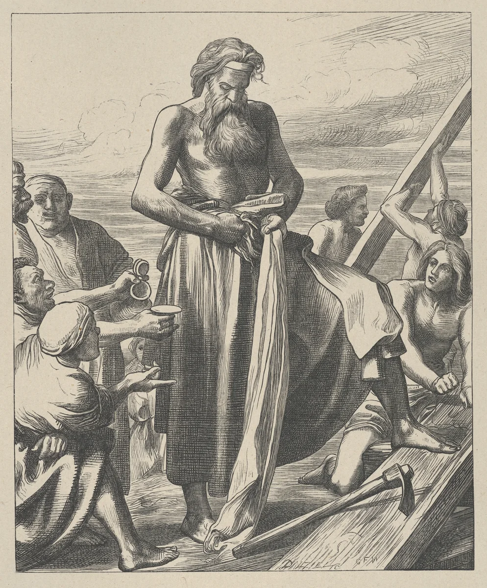 Noah Building the Ark, from "Dalziels' Bible Gallery" by George Frederic Watts, print, 1881