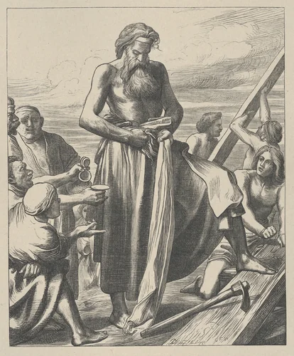 Noah Building the Ark, from "Dalziels' Bible Gallery" by George Frederic Watts, print, 1881