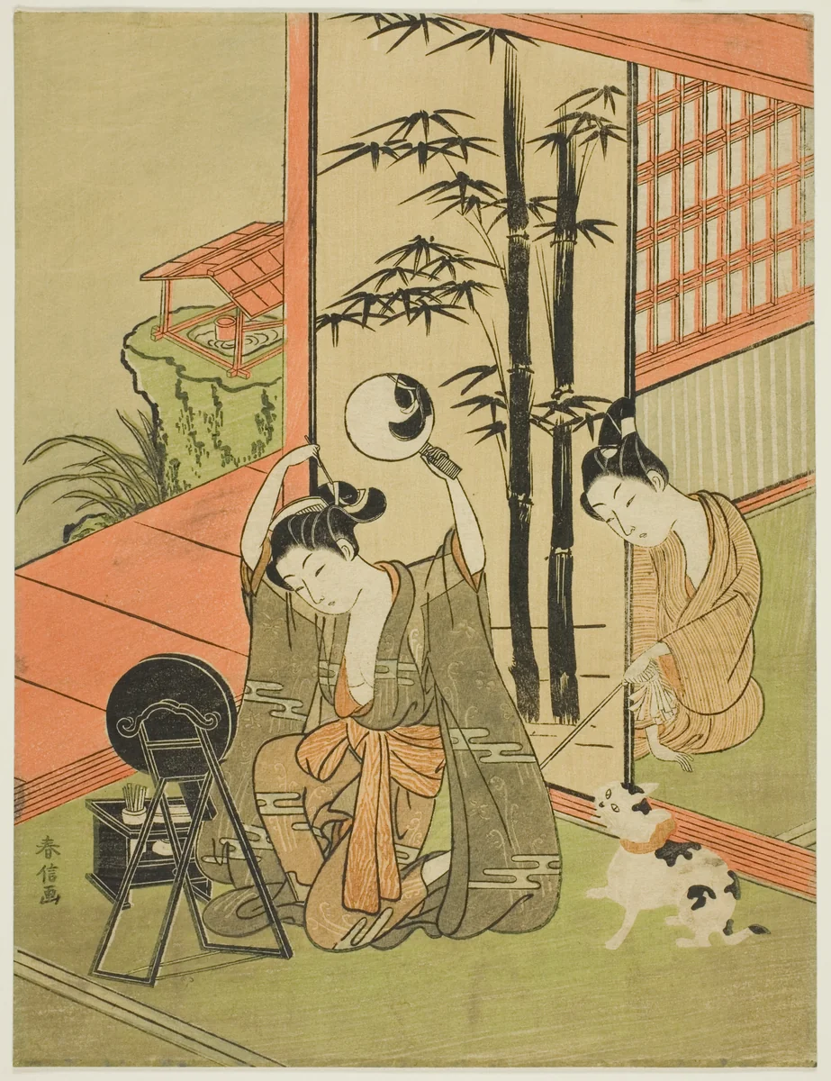 Tickling her foot by Suzuki Harunobu (鈴木春信), print, 1760-1770