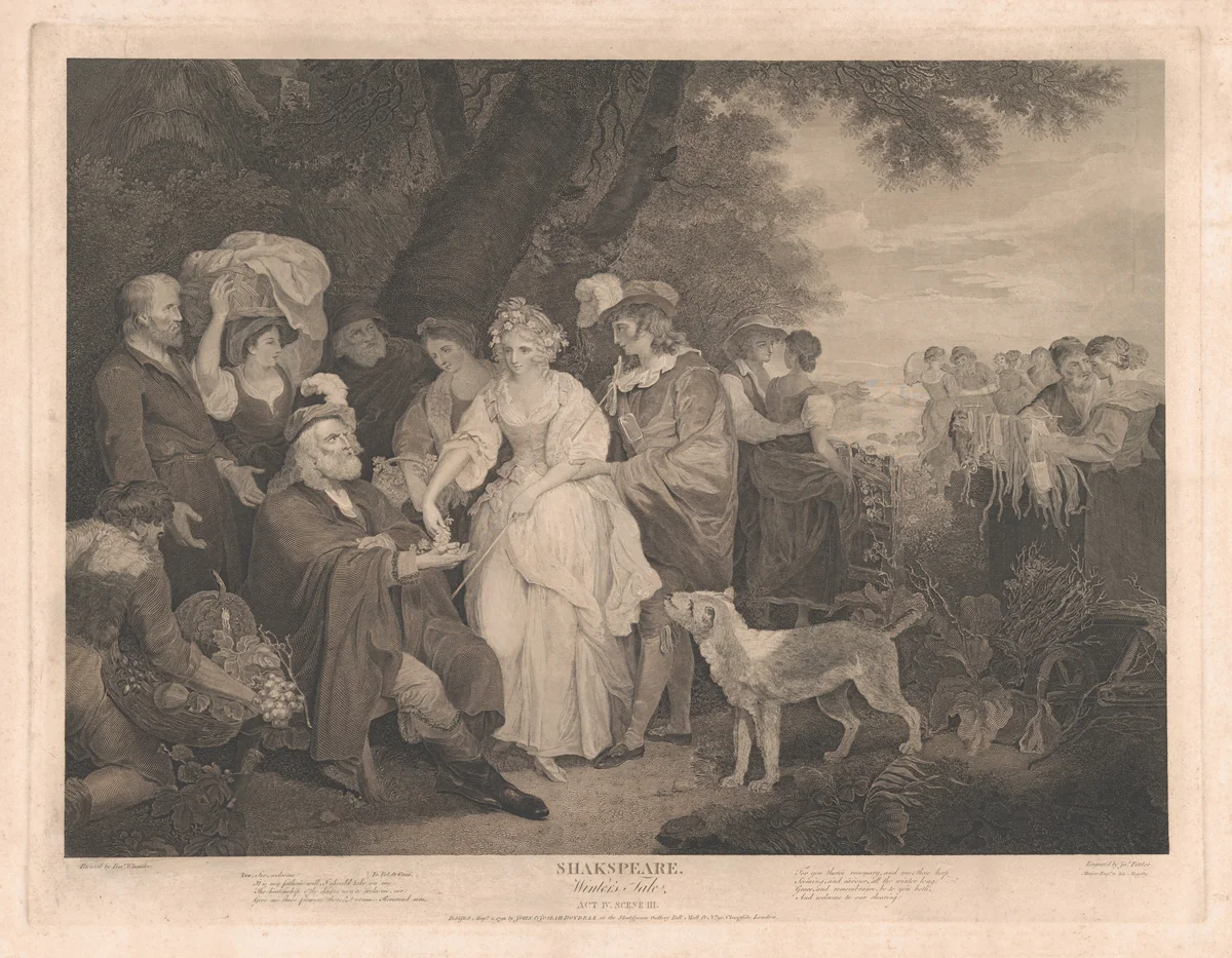 Florizel, Perdita, etc. in the Shepherd's Cot (Shakespeare, Winter's Tale, Act 4, Scene 3) by James Fittler, print, 1792