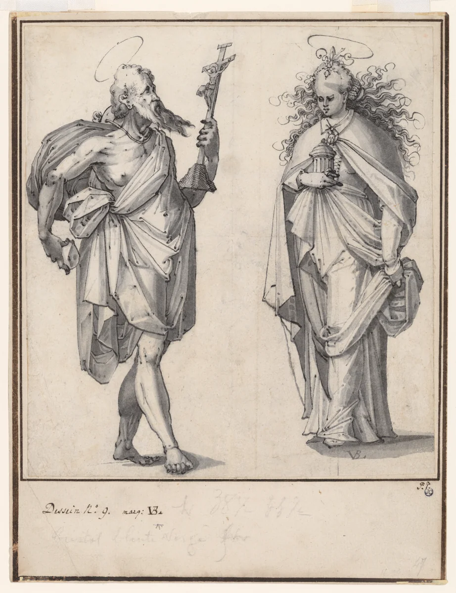 Saint Jerome and Mary Magdalene by Monogrammist VBL, drawing, 1600-1650