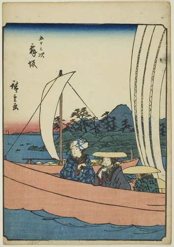 Maisaka, from the series "Fifty-three Stations [of the Tokaido] (Gojusan tsugi)," also known as the Figure Tokaido (Jinbutsu Tokaido) by Utagawa Hiroshige (歌川広重), print, 1852