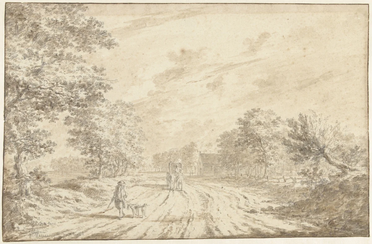 De Herenweg met het Posthuis by Jacob Cats, drawing, 1751-1799