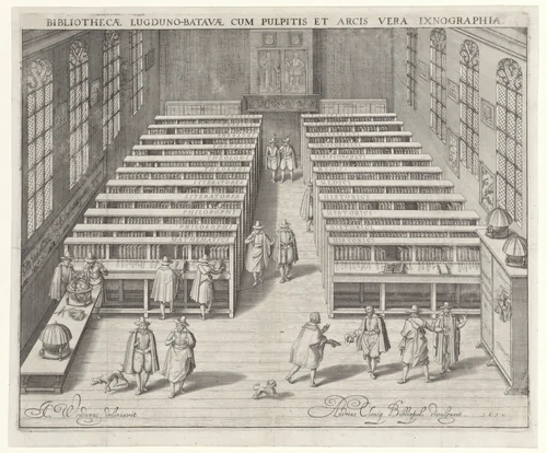 Bibliotheek van de Universiteit van Leiden by Willem Isaacsz. van Swanenburg, print, 1610