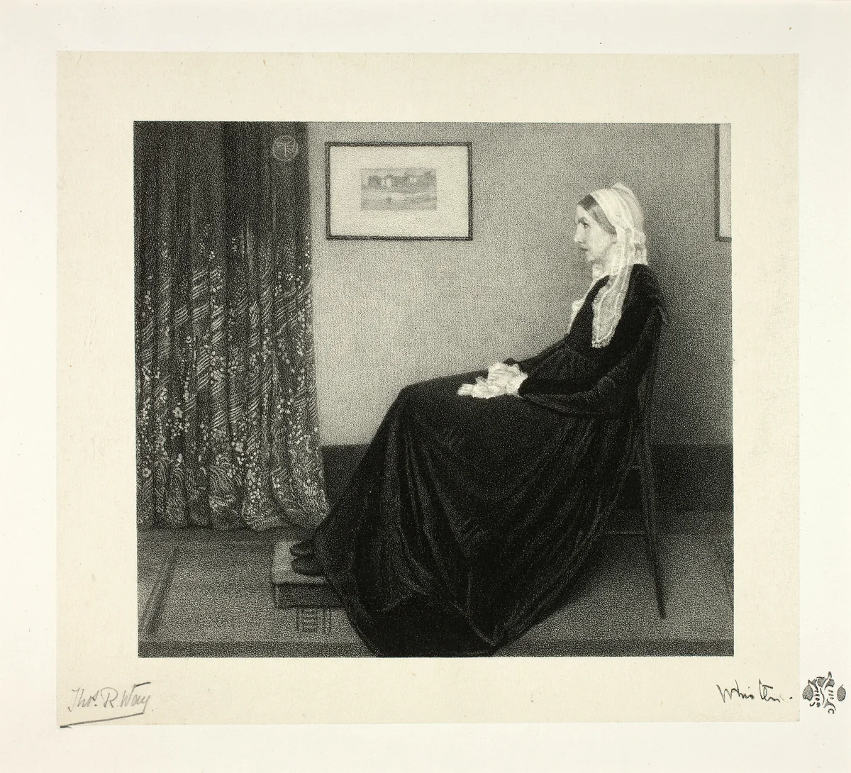 Arrangement in Grey and Black: Portrait of the Artist's Mother, after Whistler by Thomas Robert Way, print, 1892