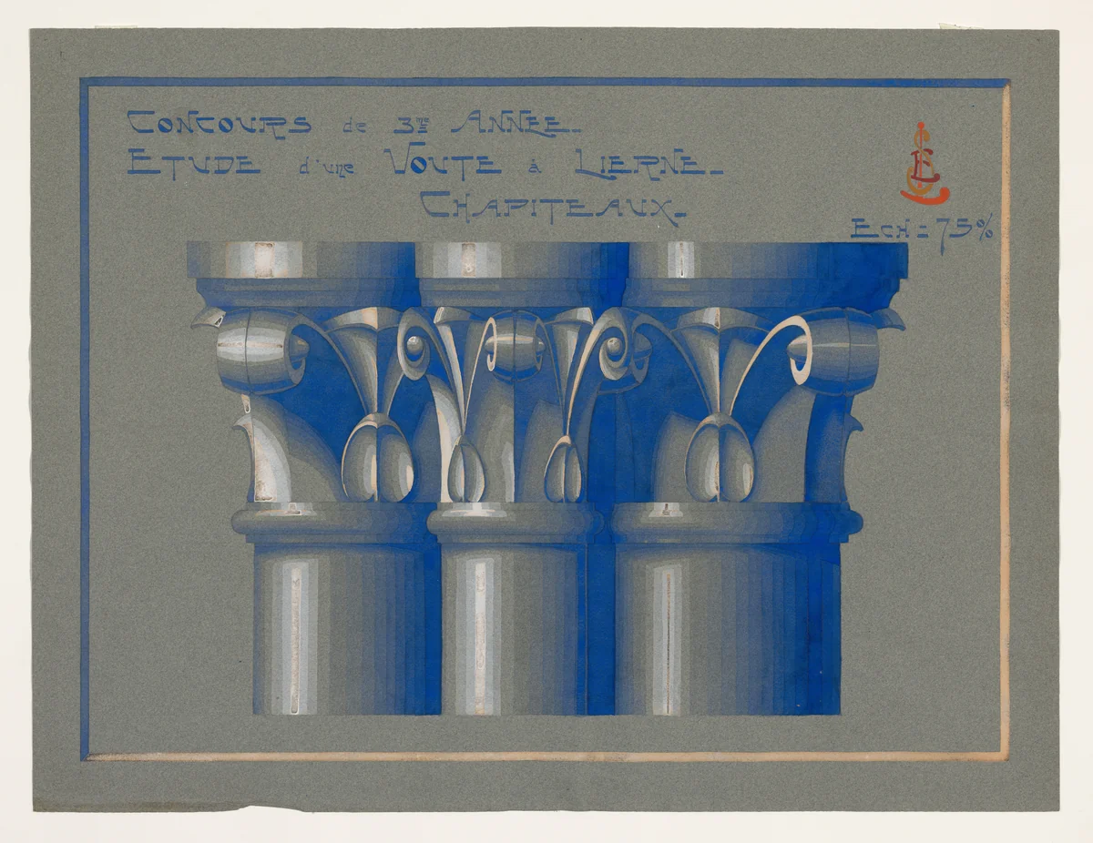 Competition Drawing of a Gothic Capital by R. de Clerck, drawing, 1895-1905