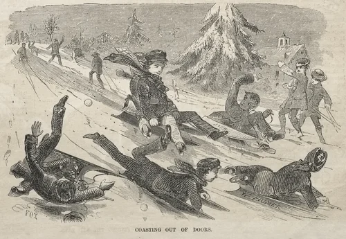 Coasting Out of Doors by Winslow Homer, print, 1857