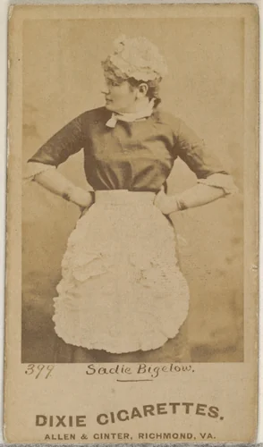 Card 399, Sadie Bigelow, from the Actors and Actresses series (N45, Type 7) for Dixie Cigarettes by Allen & Ginter, photograph, 1885-1891