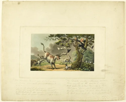 Doctor Syntax Pursued by a Bull, from The Tour of Doctor Syntax by Thomas Rowlandson, print, 1808-1813