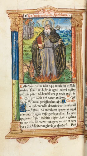 Printed Book of Hours (Use of Rome): fol. 104v, St. Anthony Abbot by Guillaume Le Rouge, book, 1510