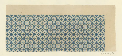 Blad met alternerend strooipatroon van bloemmotief in uitgespaarde cirkel en van vier stippen by anonymous, print, 1750-1950