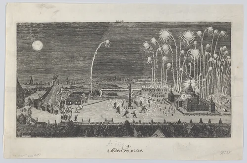 Fireworks display celebrating the end of the Thirty Years War, Nuremberg, 1650 by anonymous, print, 1650