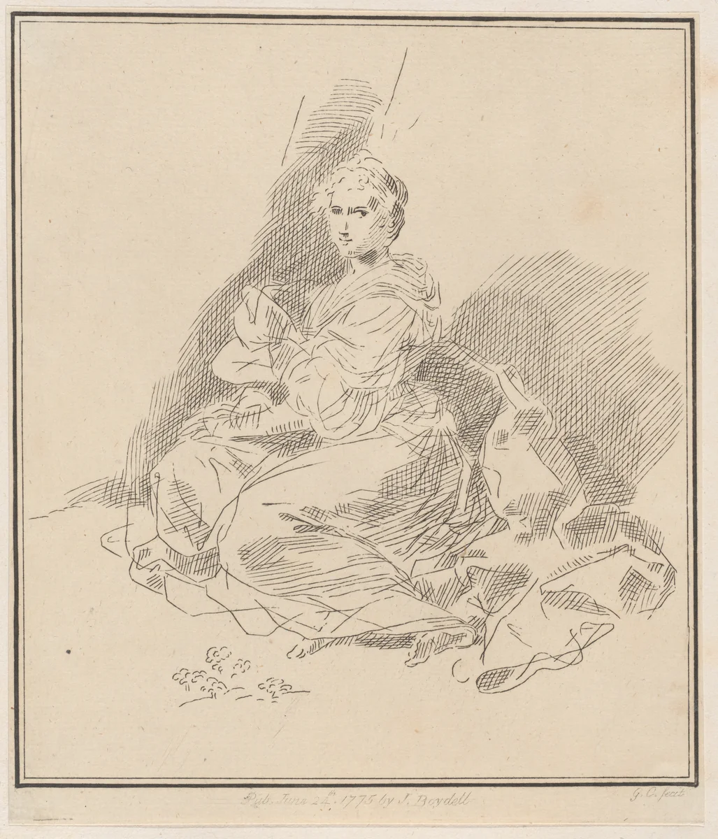 Female figure seated in a long dress by Giuseppe Canale, print, 1775