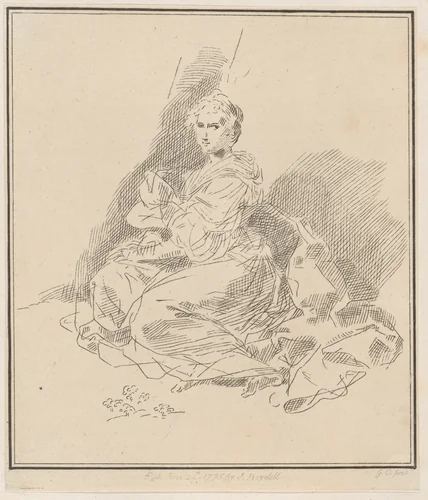 Female figure seated in a long dress by Giuseppe Canale, print, 1775