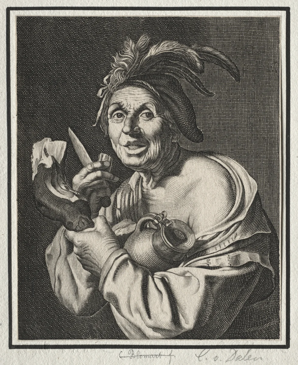 A Man with a Ham, Just Cut by Cornelis van Dalen, print