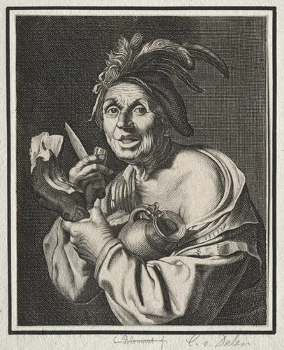 A Man with a Ham, Just Cut by Cornelis van Dalen, print