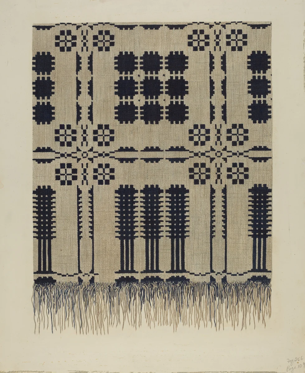 Handwoven Coverlet by Fred Hassebrock, index of american design, 1940