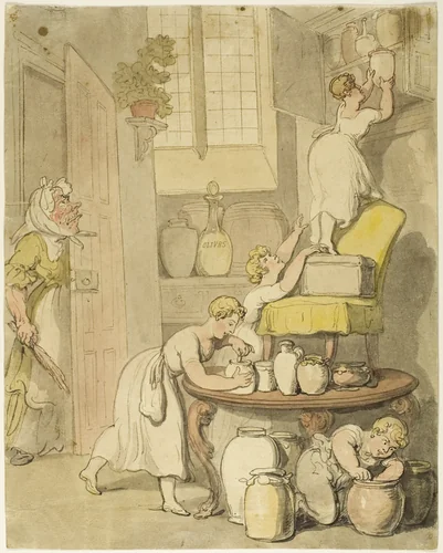 Stealing the Preserves by Thomas Rowlandson, painting, 1815-1820