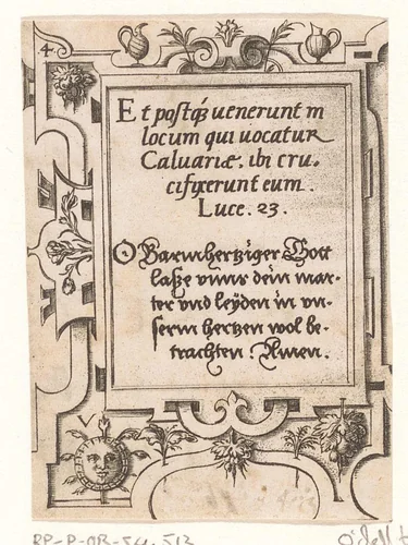 Gebed in Latijn en Duits in een rolwerk omlijsting by Unknown, print, 1568