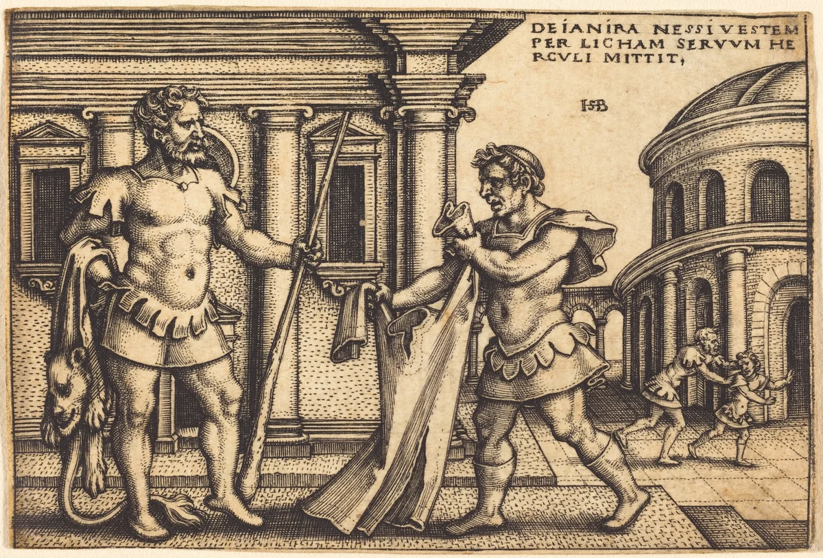 Lichas Presenting Nessus' Tunic to Hercules by Sebald Beham, print, 1542-1548