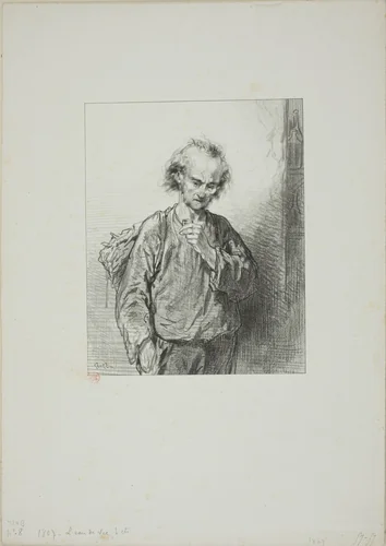 Masks and faces: Brandy-a man plus brandy makes a savage, and brandy plus savages makes cattle by Paul Gavarni, print, 1857-1858