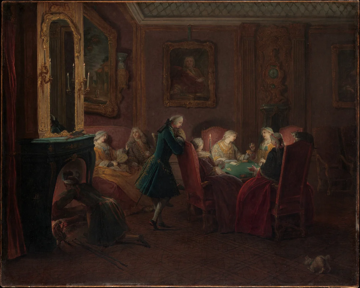 Card Players in a Drawing Room by Pierre Louis Dumesnil, painting, 1756-1759