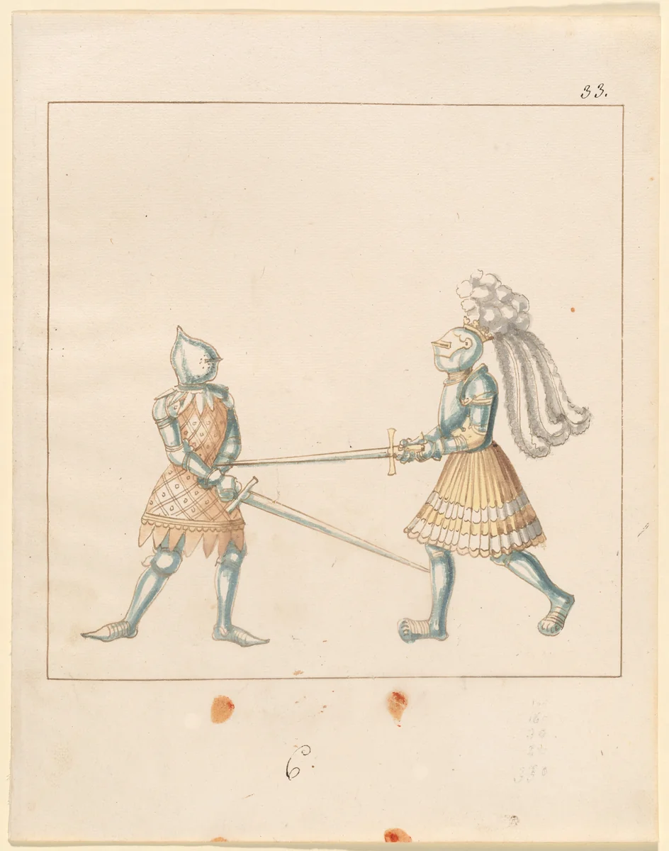 Foot Combat with Longswords by German 16th Century, drawing, 1515