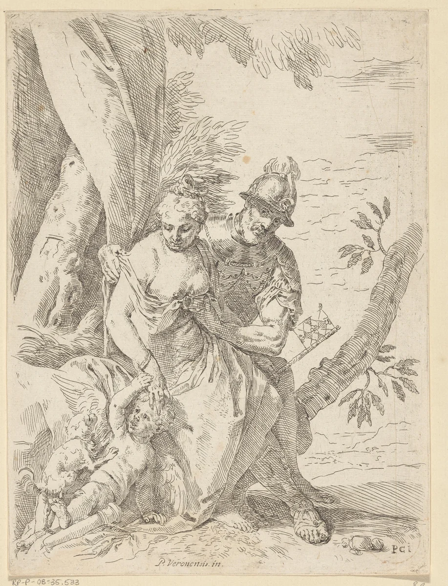 Mars, Venus en Amor by Simone Cantarini, print, 1622-1648