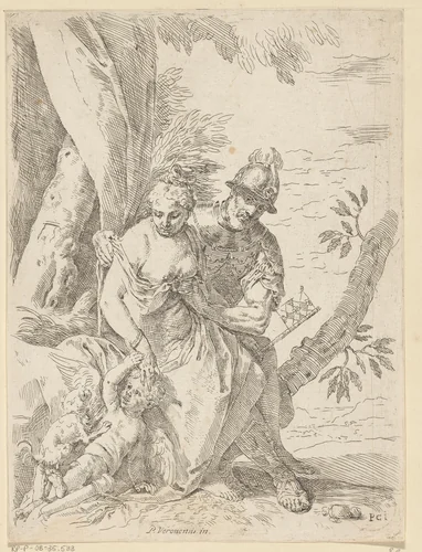 Mars, Venus en Amor by Simone Cantarini, print, 1622-1648