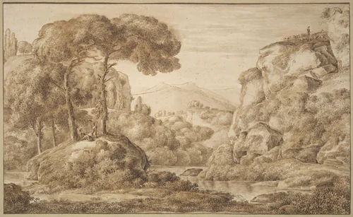 Classical Landscape with Figures by Franz Kobell, drawing, 1749-1822