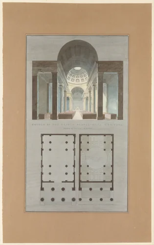 Church of the French Protestants (Eglise Français du Saint Esprit), New York (section and plan) by Alexander Jackson Davis, drawing, 1831-1834