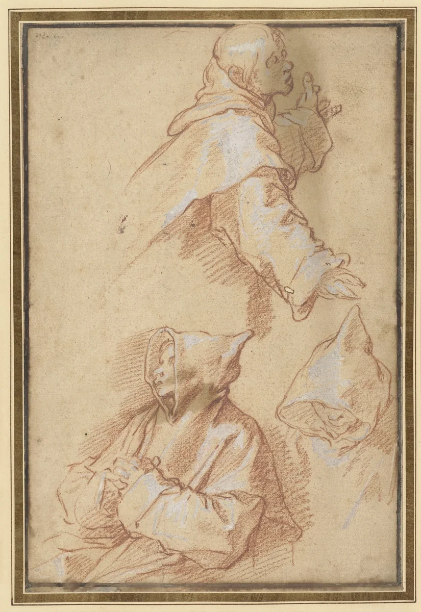 Studies van drie kluizenaars by Abraham Bloemaert, drawing, 1574-1651
