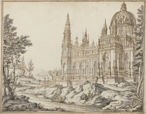 Cathedral in a Landscape by Vincenzo dal Re, drawing, 1682-1762