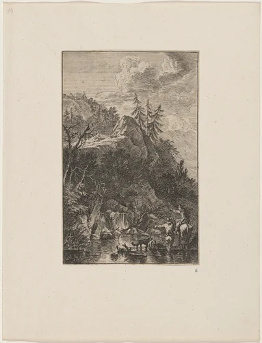 A Woman with a Horse and a Standing Man by Joachim Franz Beich, print, 1700-1725