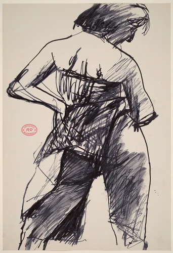 Untitled [back view of female model with hand on hip] by Richard Diebenkorn, drawing, 1955-1967