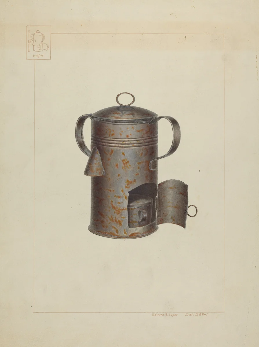 Tin Milk Warmer by Edward L. Loper, index of american design, 1938