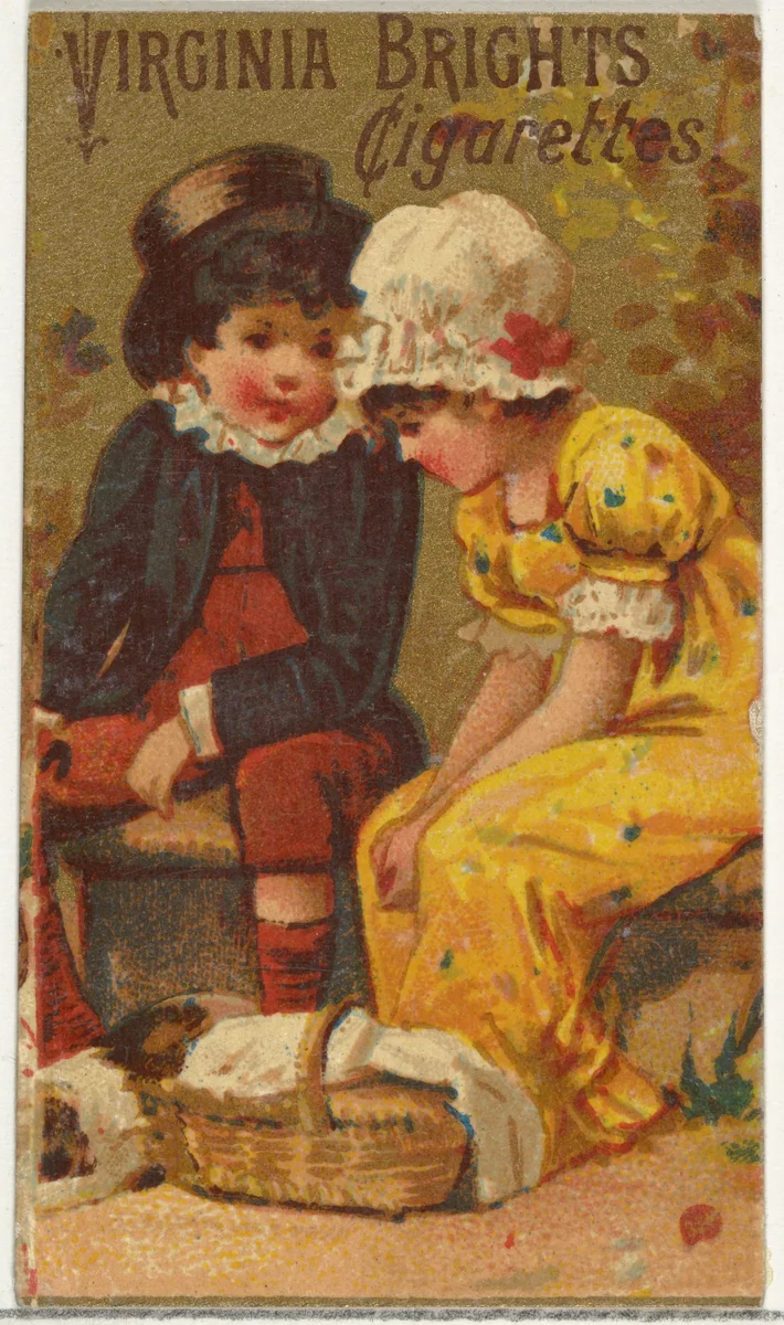 From the Girls and Children series (N64) promoting Virginia Brights Cigarettes for Allen & Ginter brand tobacco products by Allen & Ginter, print, 1886