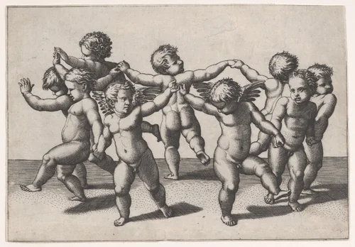 Putti dancing in a circle by Marcantonio Raimondi, print, 1512-1525