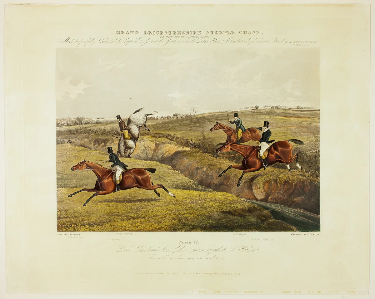 Dick Christian's Last Fall, from Grand Leicestershire Steeplechase by Charles Bentley
Henry Alken
R.A. Ackermann, print, 1830