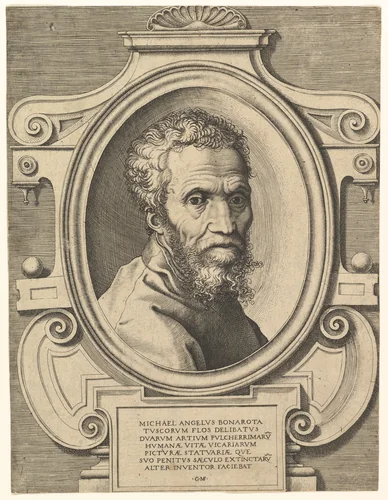Portrait of Michelangelo by Giorgio Ghisi, print, 1564-1580