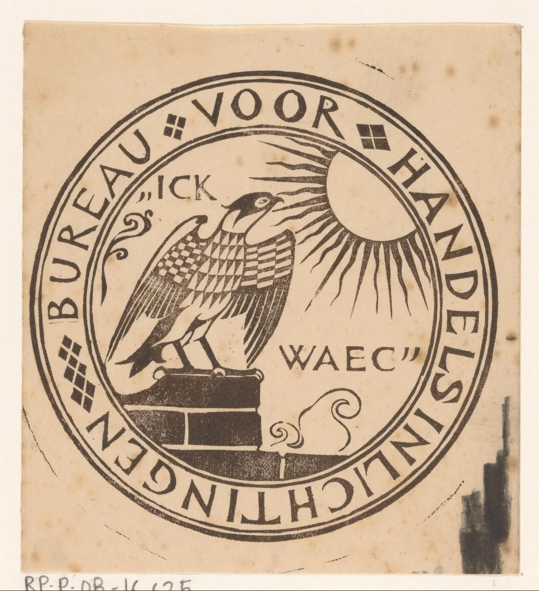 Vignet met een roofvogel die naar de zon staart by Gerrit Willem Dijsselhof, print, 1903-1924