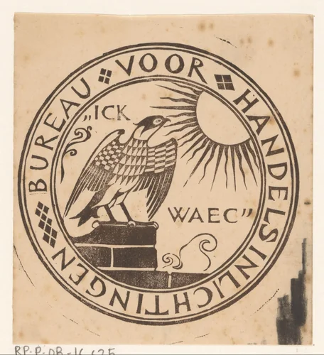 Vignet met een roofvogel die naar de zon staart by Gerrit Willem Dijsselhof, print, 1903-1924