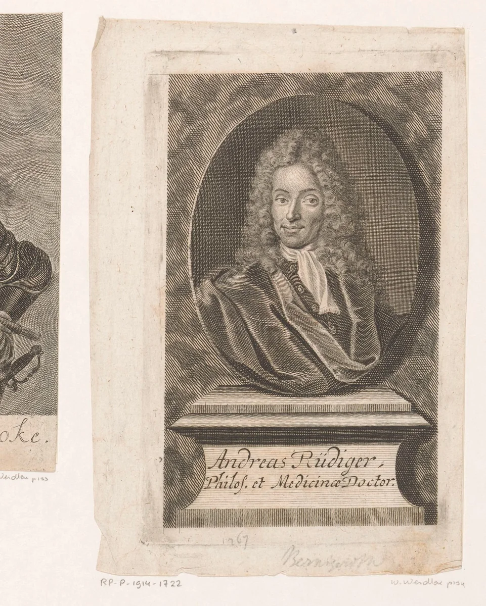 Portret van Andreas Rüdiger by Martin Bernigeroth, print, 1717