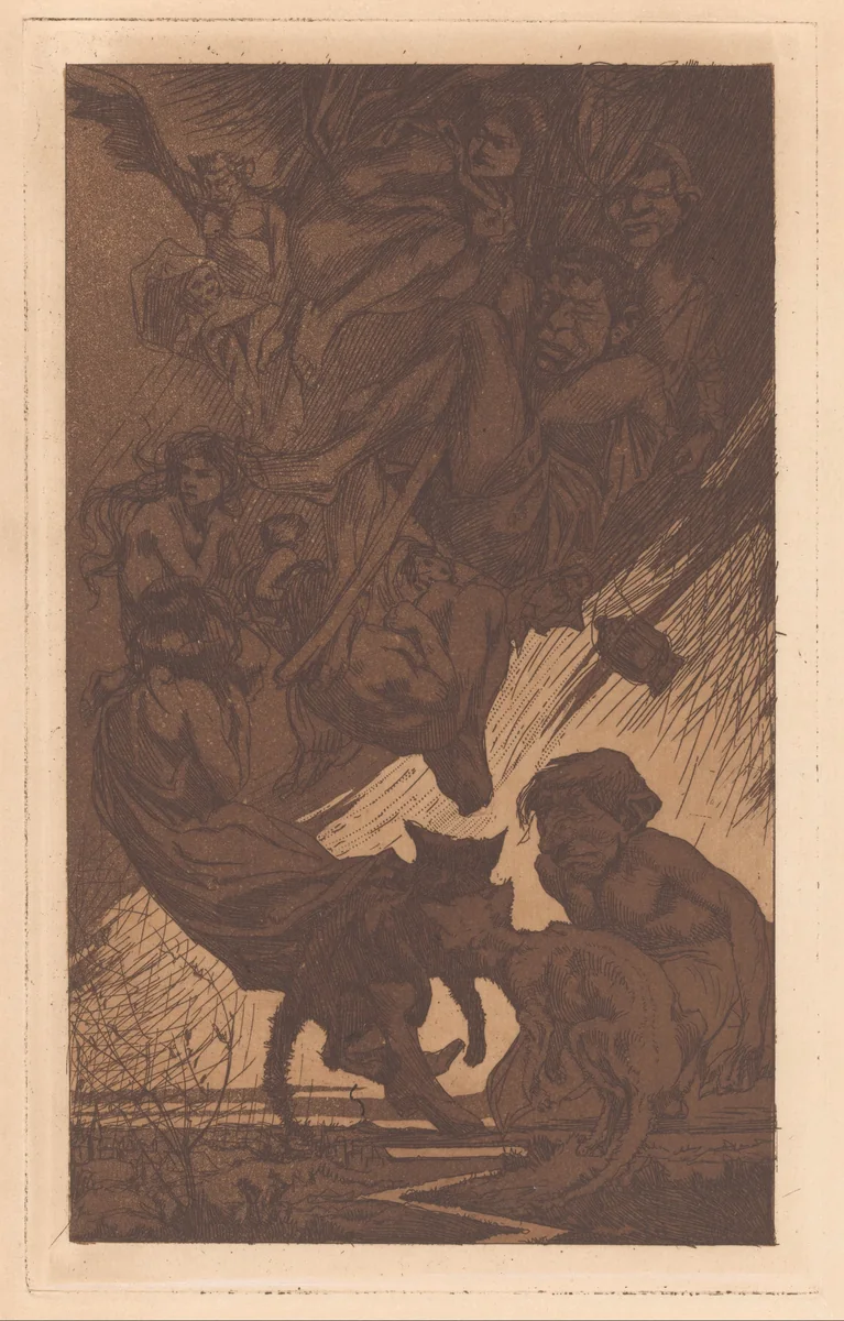 Zwevende mensen, fantasiewezens en katten by Johannes Josephus Aarts, print, 1881-1934