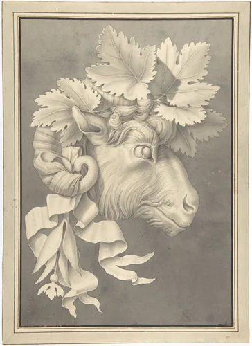 Decorative Ram's Head by anonymous, drawing, 1800-1850