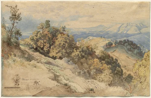 Sun and Rain in the Serpentara near Olevano by Carl Wilhelm Müller, drawing, 1866